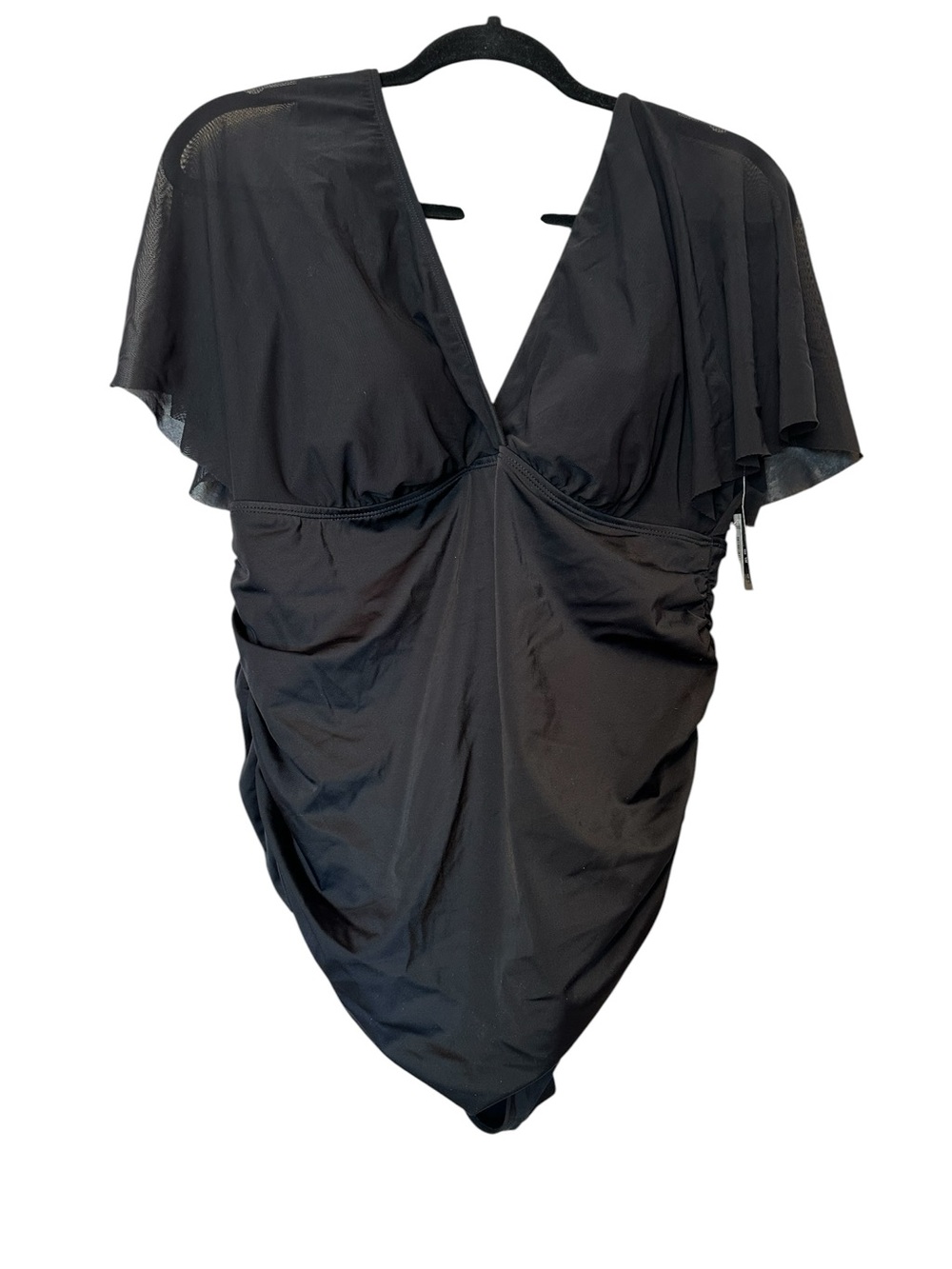 Torrid  Black One-Piece Swimsuit Wrap StyleFlutter Sleeves Ruching